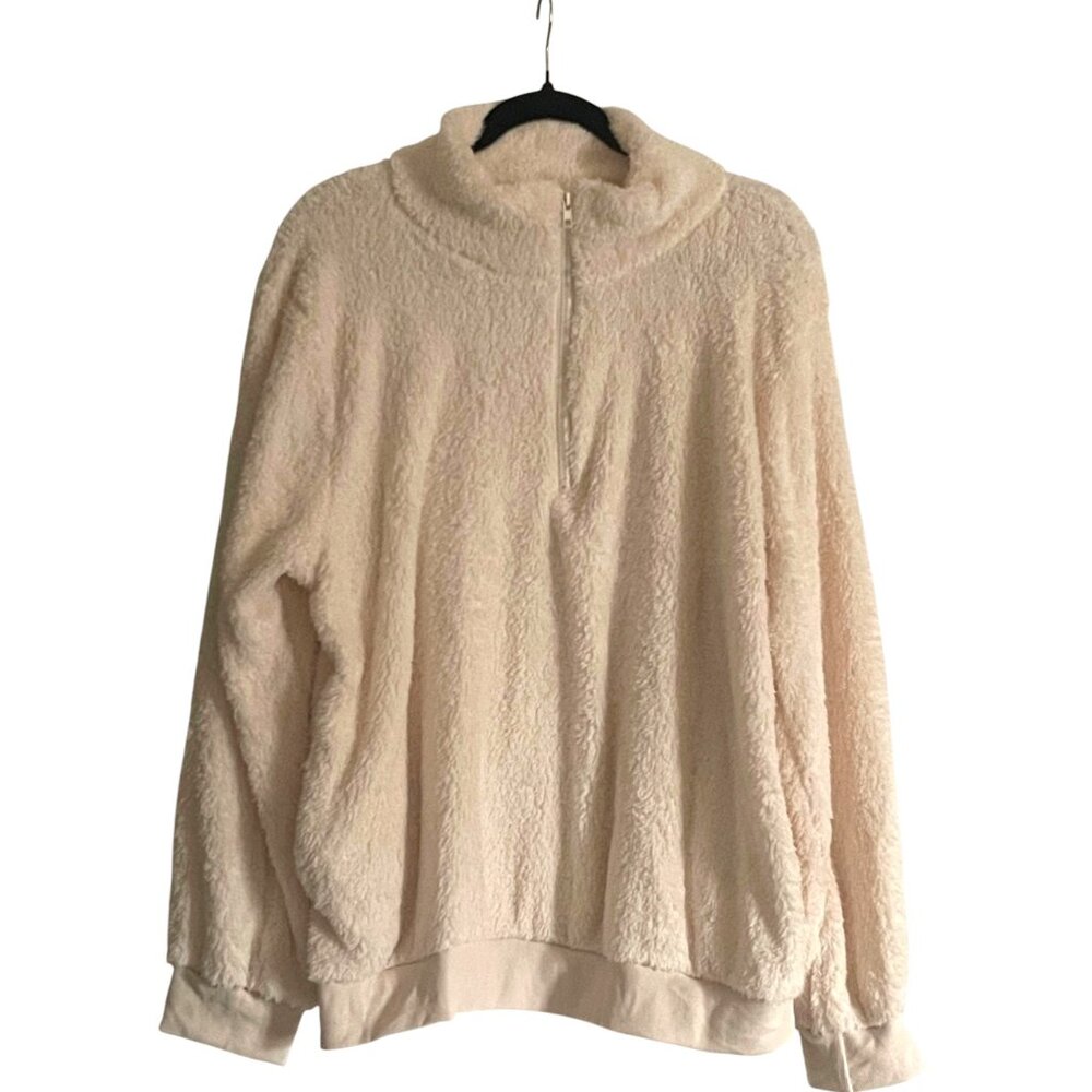 Cream Minky Plush Teddy Quarter Zip Lightweight Pullover – Super Soft Size XL - Picture 2 of 6